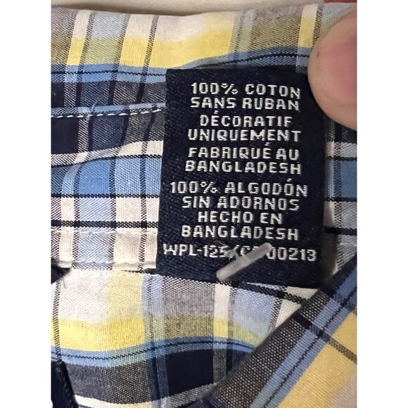 Chaps Men Yellow & Blue Plaid Button-Down Shirt XL 100% Cotton Long Sleeve - Picture 16 of 16